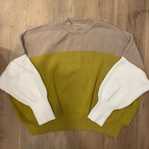 Free People oversized tan, green and white sweater